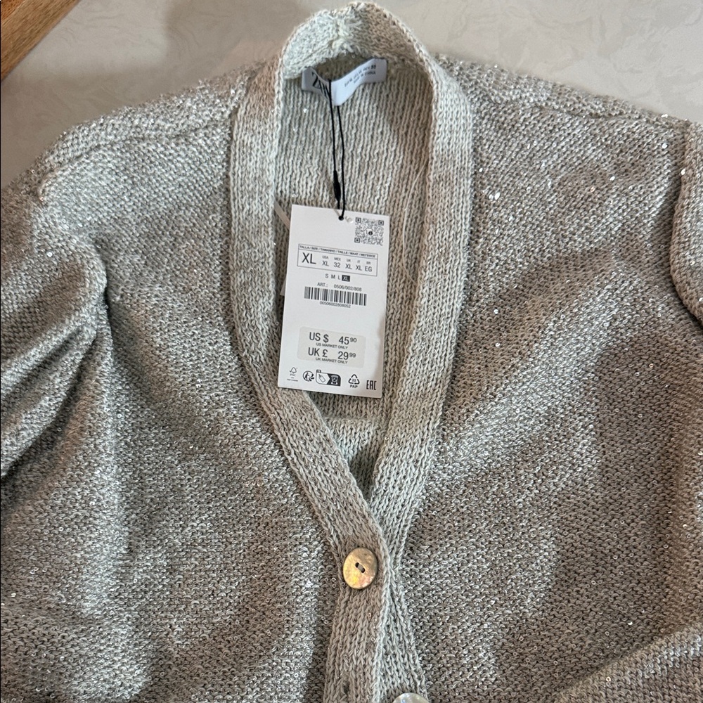 Zara Silver Sparkle Cardigan Sweater